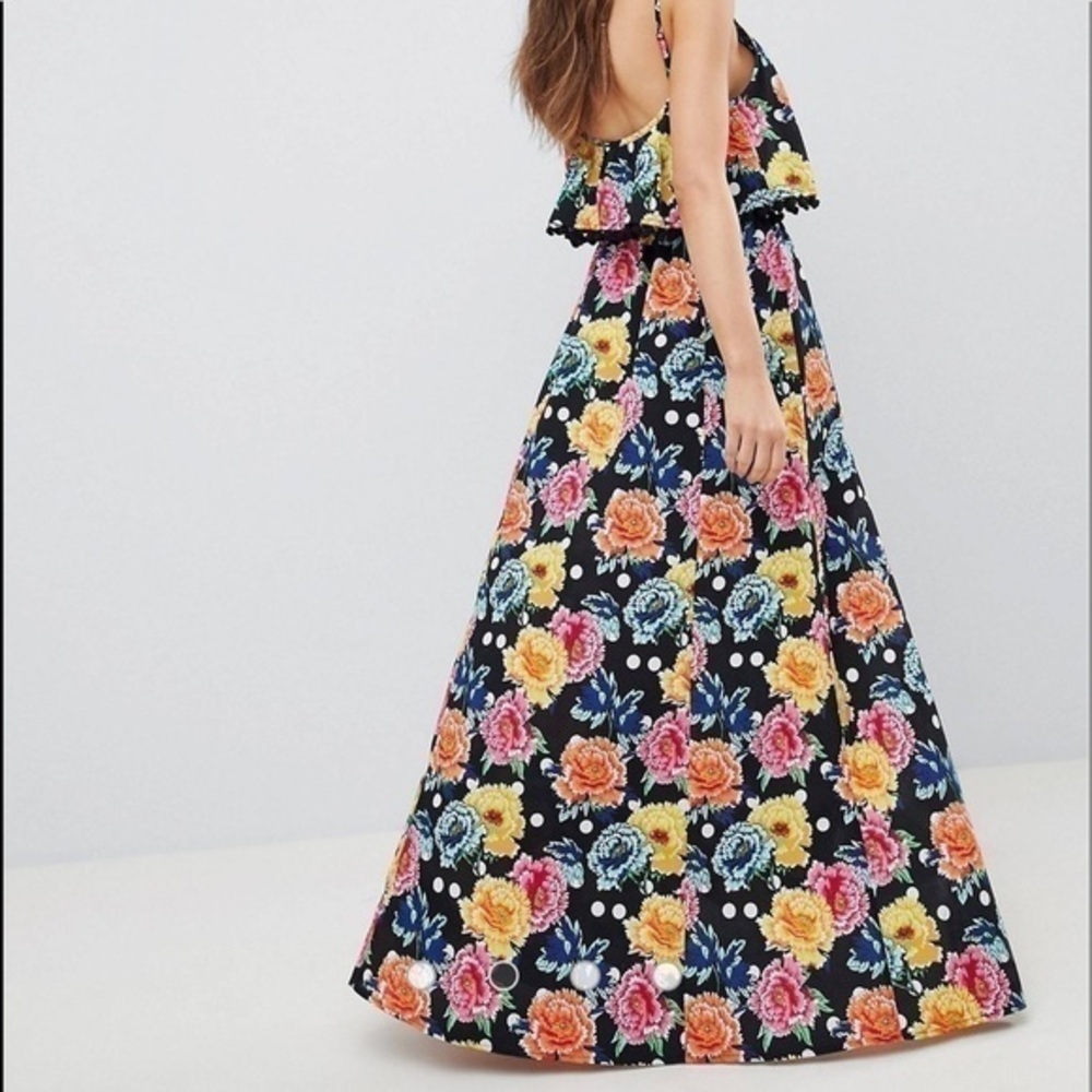 ASOS Floral spring  Maxi Dress with Pom Pom detail